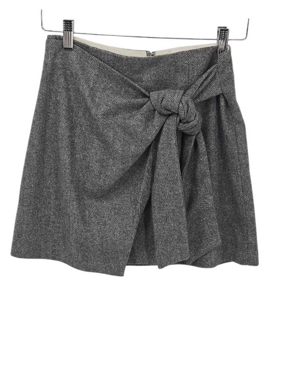 Wilfred Short Mini Skirt Wool Cashmere Blend Sz 4 Herringbone Wrap Tie Academia